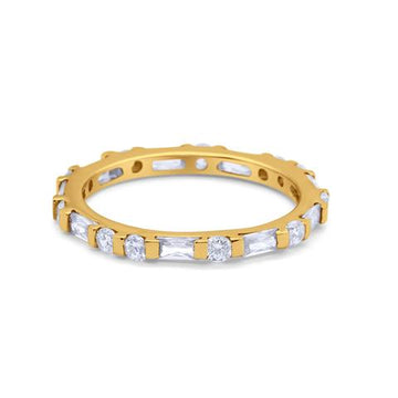 Art Deco Baguette Yellow Tone, Simulated Cubic Zirconia Wedding Ring 925 Sterling Silver